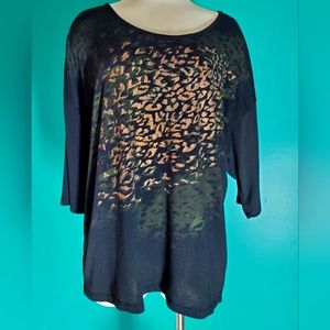 JMS Just My Size Women's Pull Over Top Size 1x Black/Bronze Animal Pattern EUC